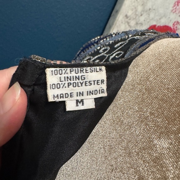 Scala Vintage 90's Beaded Silk Black and Blue Full Length Gown Size M. - Picture 10 of 13